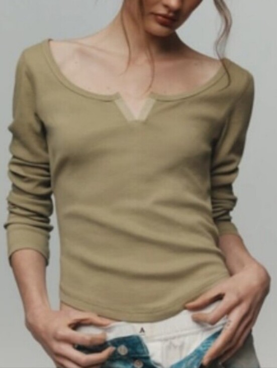 Pilcro Tops - NWT Pilcro Olive Green Long-Sleeve Scoop Neck Notch Tee